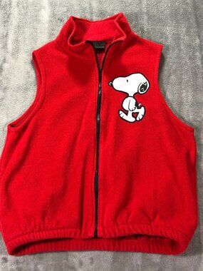 Snoopy Peanuts Collection Red Fleece Vest With Snoopy Patch Size Medium